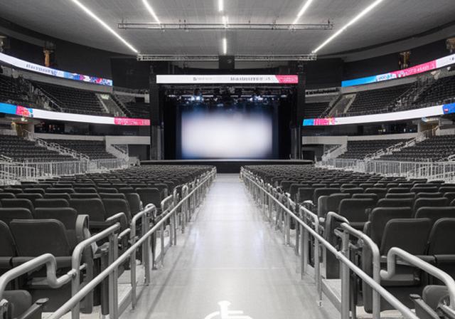 Spacious accessible seating area inside a modern English arena with clear sightlines to the stage